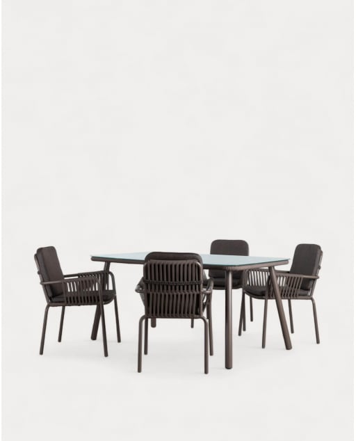 Set de Mesa Retangular (160x90 cm) de Alumínio e Vidro com 4 Cadeiras de Exterior Drian