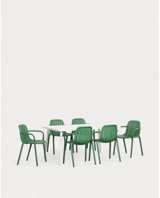 Conjunto de Mesa Retangular de Alumínio (160x90 cm) Cancun e 6 Cadeiras de Polipropileno para Área Externa Brand