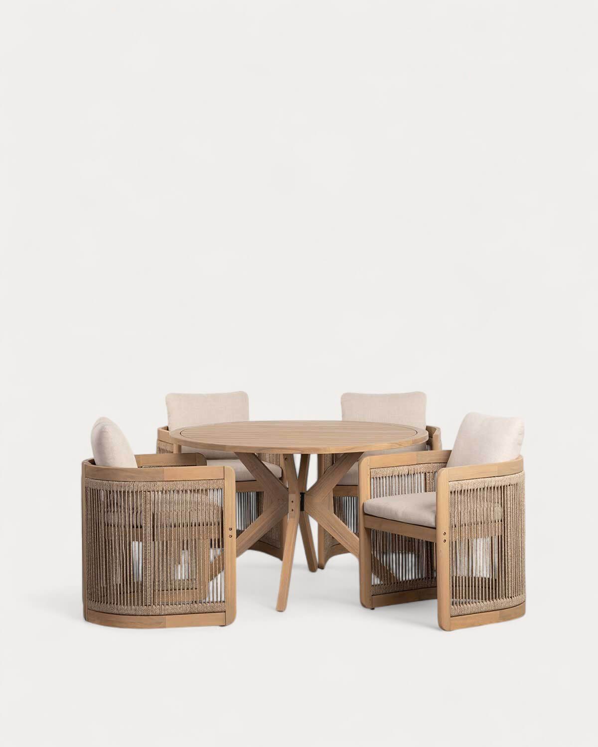 Conjunto de Mesa Redonda (Ø120 cm) de Madeira de Acácia e 4 Cadeiras de Exterior Mirla, imagem de galeria 1