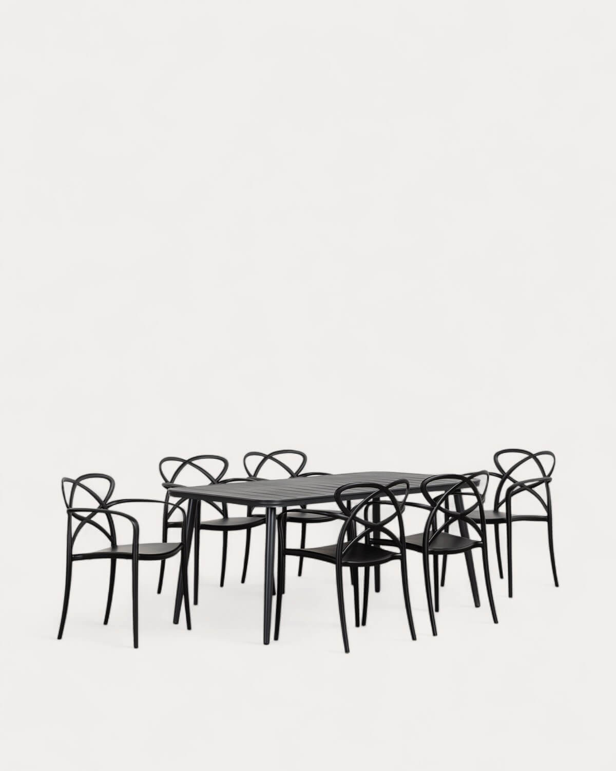 Conjunto de Mesa Retangular de Alumínio (160x90 cm) Cancun e 6 Cadeiras de Polipropileno com Braços para Área Externa Cielo, imagem de galeria 1