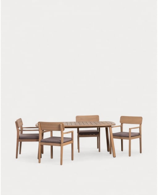 Conjunto de Mesa Retangular (180x100 cm) em Madeira de Acácia e 4 Cadeiras com Braços de Exterior Mirla