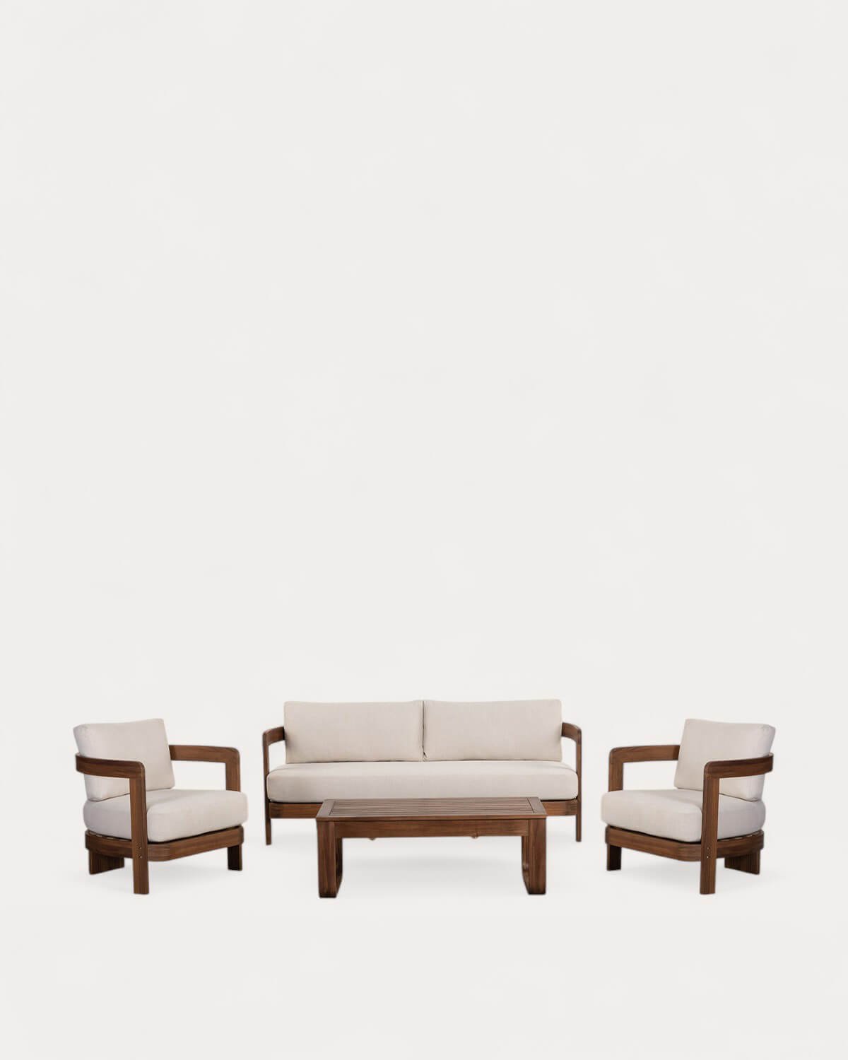 Conjunto de Jardim com Sofá de 2 Lugares, 2 Poltronas e Mesa de Centro em Madeira de Acácia e Tecido Moad, imagem de galeria 1