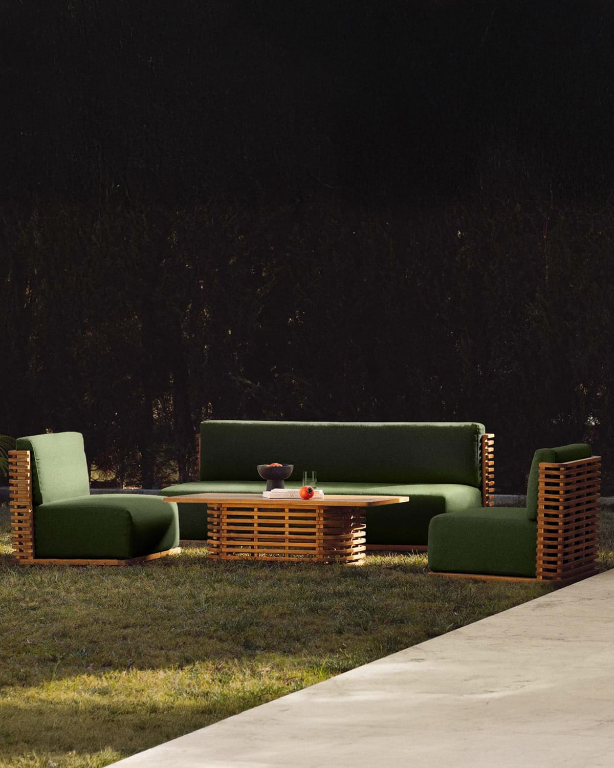 Conjunto de jardim com Sofá de 3 Lugares, 2 Poltronas e Mesa de Centro em Madeira de Acácia e Tecido Hazan, imagem de galeria 2