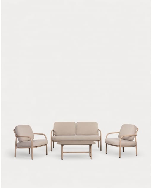 Conjunto de Jardim com Sofá de 2 Lugares, 2 Poltronas e Mesa de Centro em Metal e Tecido Aleina