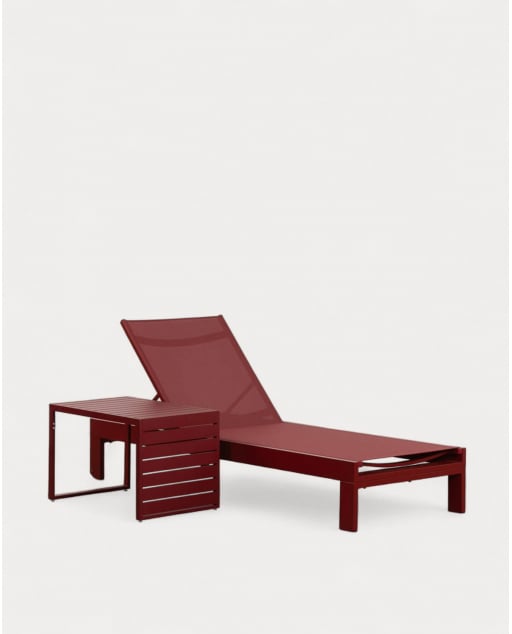 Set de Espreguiçadeira e Mesa de Centro de Alumínio (40x40 cm) Kreta - Vermelho Tinto
