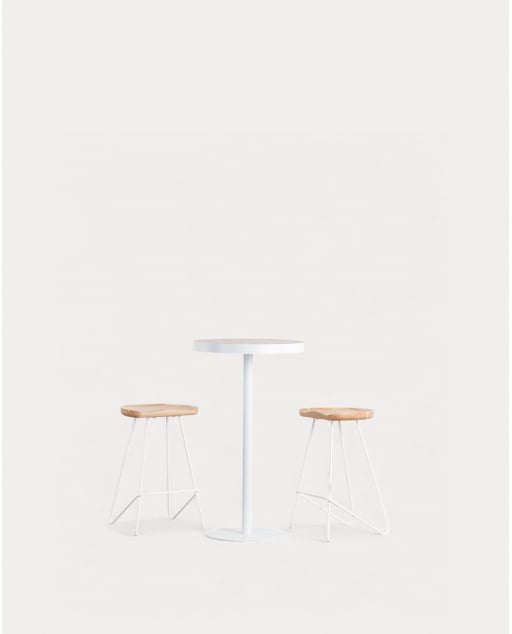 Conjunto de Mesa Alta Redonda (Ø60 cm) Zoar e 2 Bancos em Metal e Madeira Roses