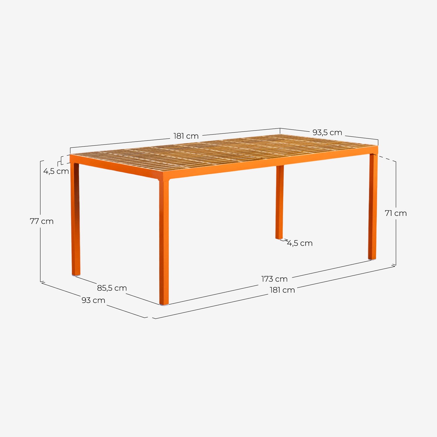 Conjunto de Mesa de Jantar Retangular com Cerâmica (181x93 cm) Zafiro e 6 Cadeiras de Vime e Metal Amur, Medidas