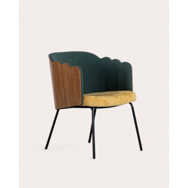 Pack 2 Cadeiras de jantar em Madeira e Tecido Rene Verde Grove e Amarelo Curry - The Masie