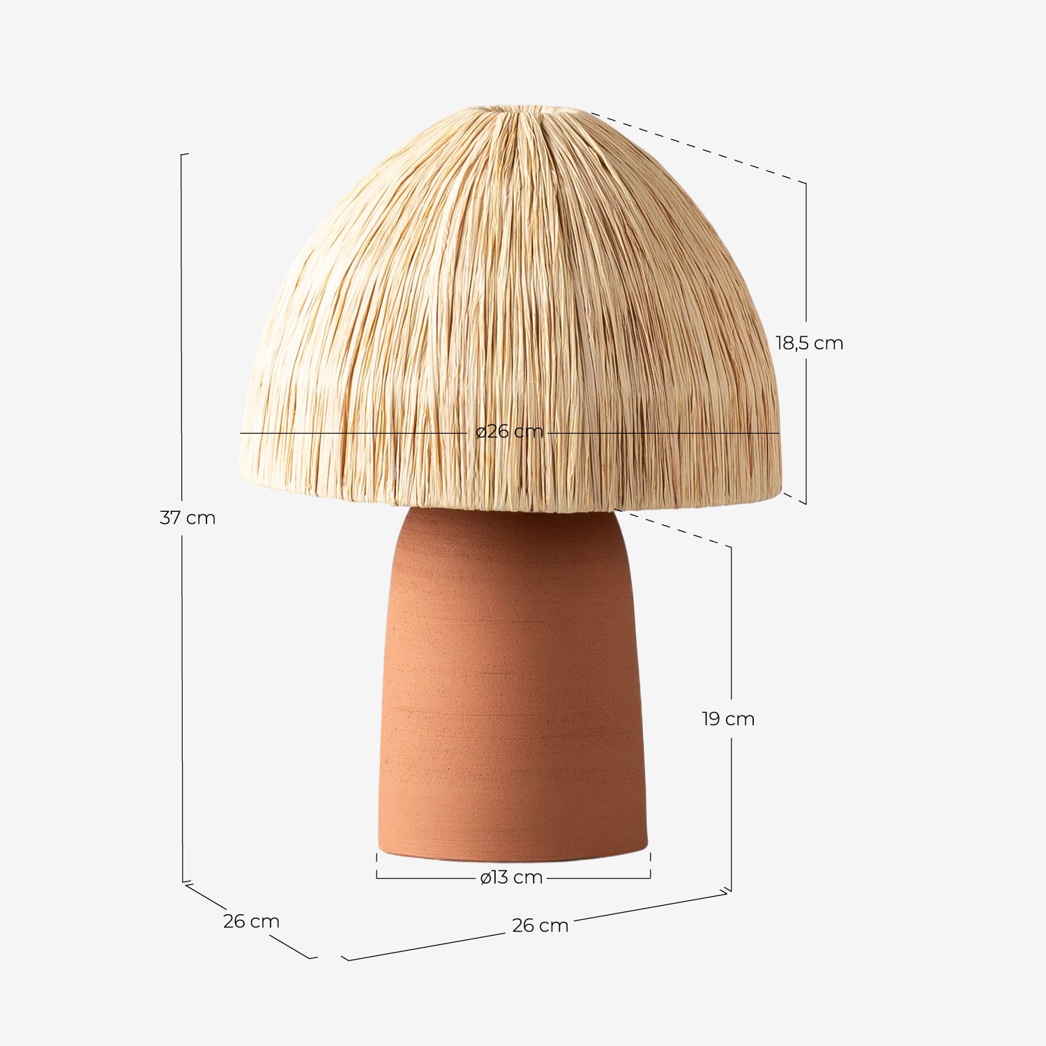 Candeeiro de Mesa Raffia e Terracota Abbie, Medidas