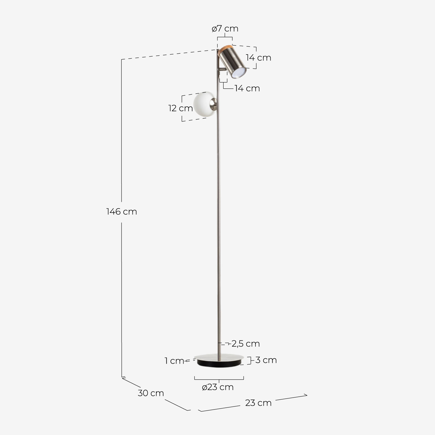 Candeeiro de Pé Metal Caira, Medidas