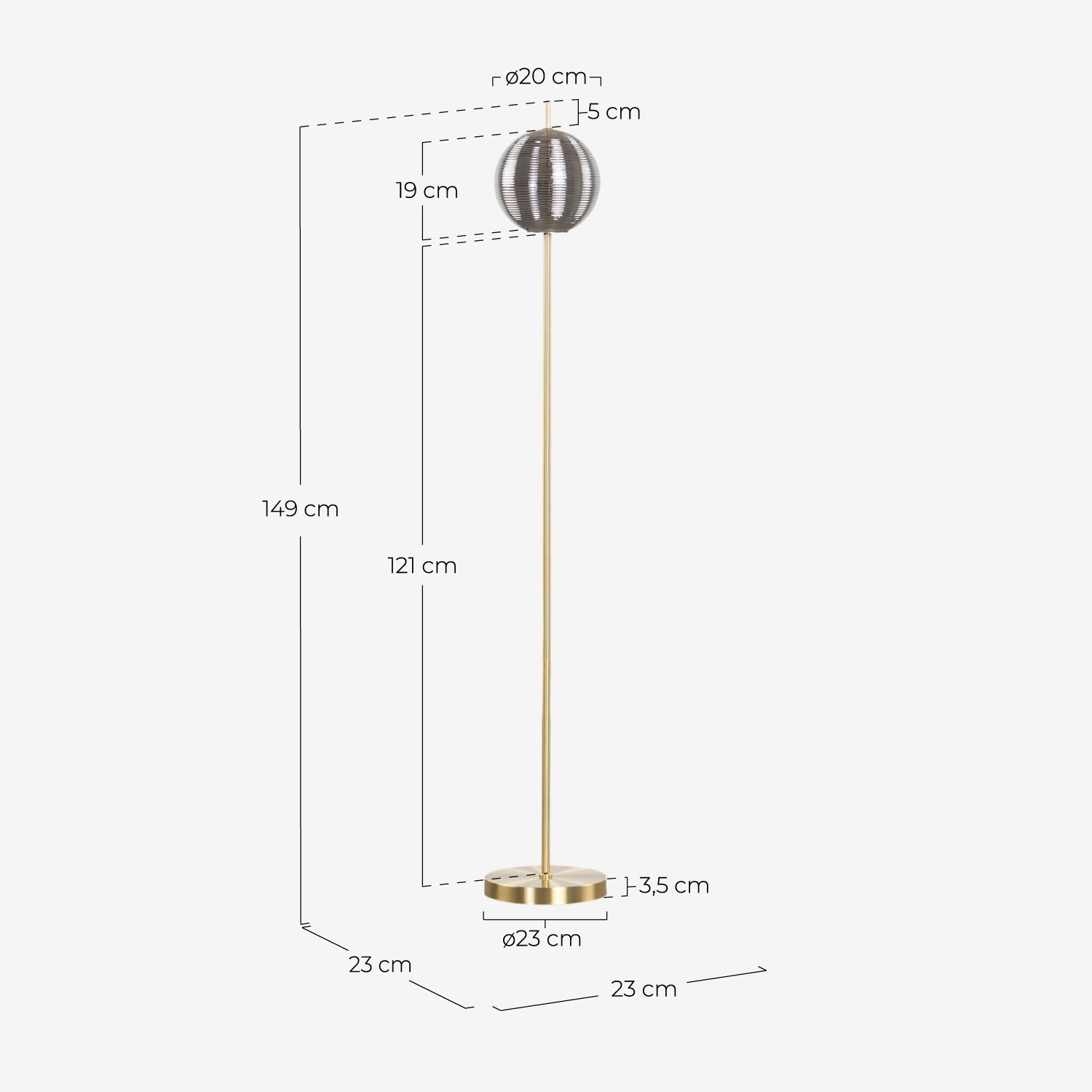 Candeeiro de Pé LED Esférico de Metal Regulável Samil, Medidas