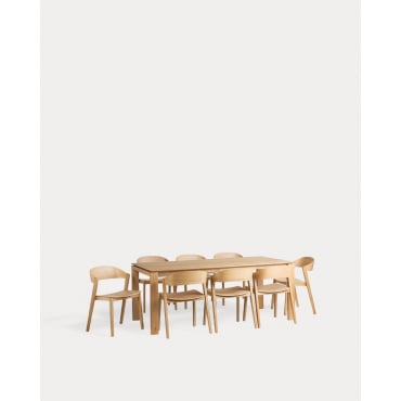 Conjunto de Mesa de Jantar Extensível (195-285x90 cm) Deran e 8 Cadeiras de Madeira Laly Madeira Clara - The Masie
