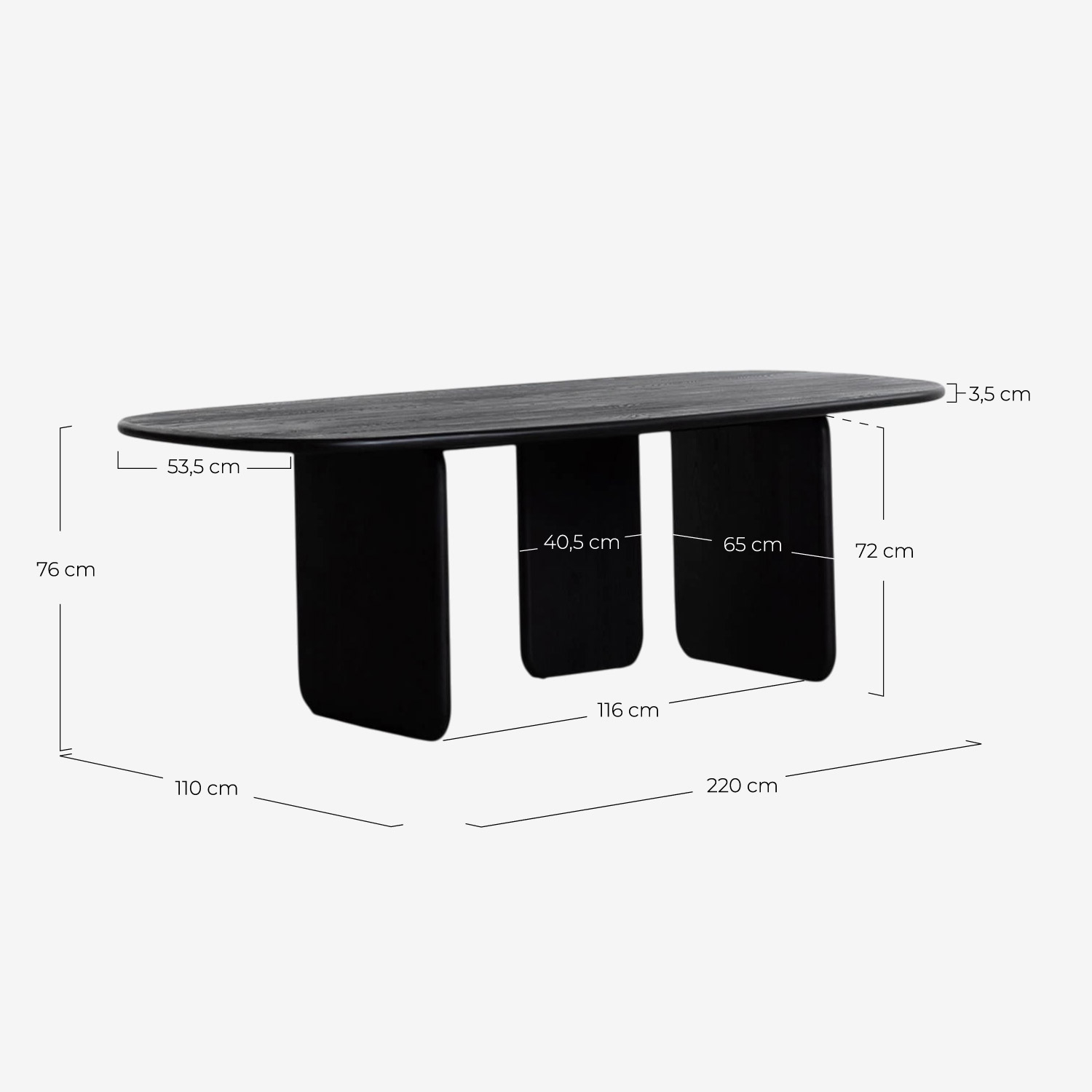 Conjunto de Mesa de Jantar Retangular (220x110 cm) Kuroen e 8 Cadeiras de Madeira por Josef, Medidas