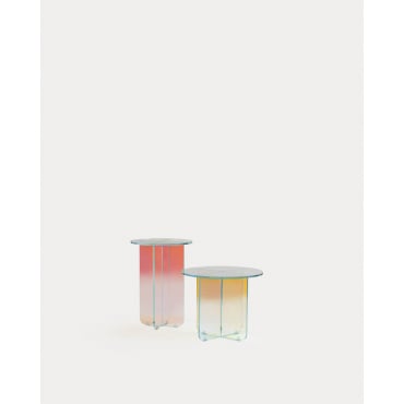 Conjunto de Mesas de Apoio e Centro Iridescente em Vidro Temperado Iris Iridiscente & Mesa de apoio média e Mesa de apoio alta - The Masie