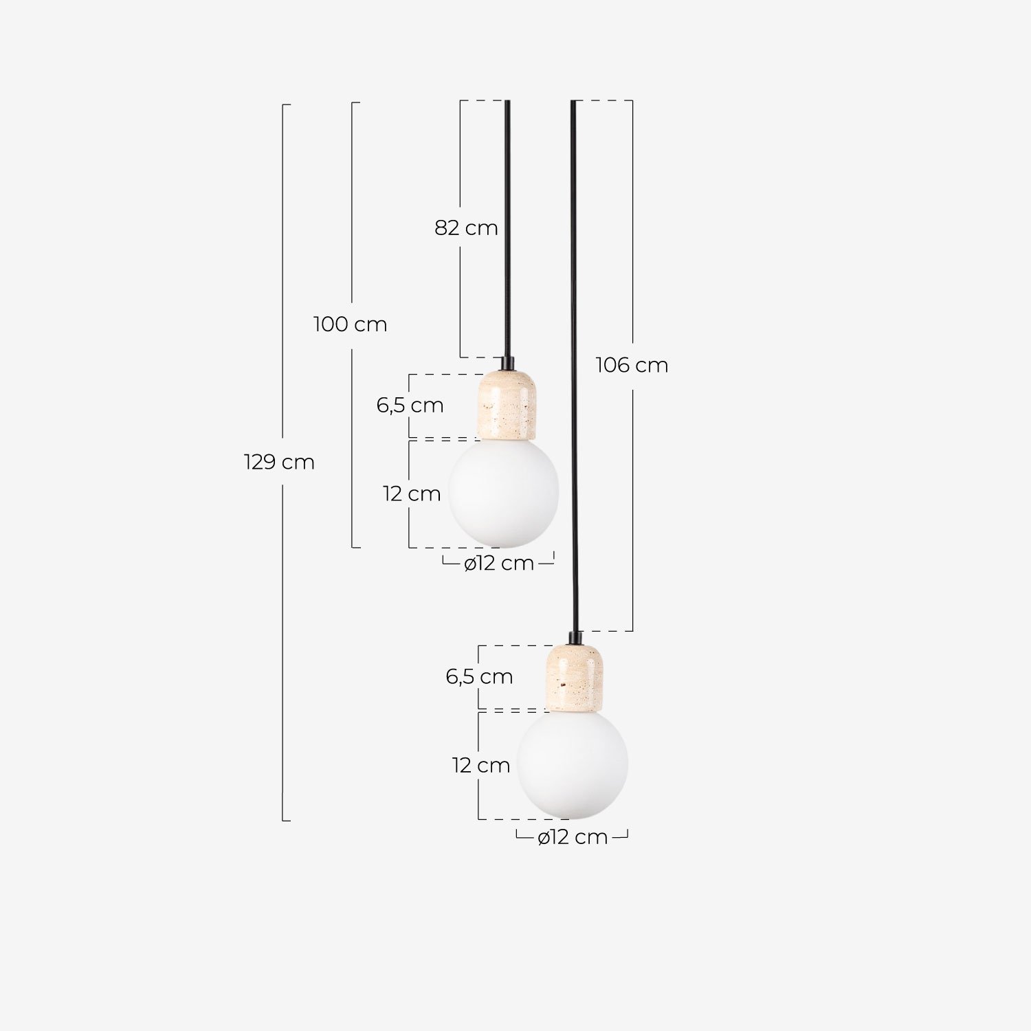 Candeeiro de Teto 2 Pontos de Luz com Metal Mármore Travertino Eriel, Medidas