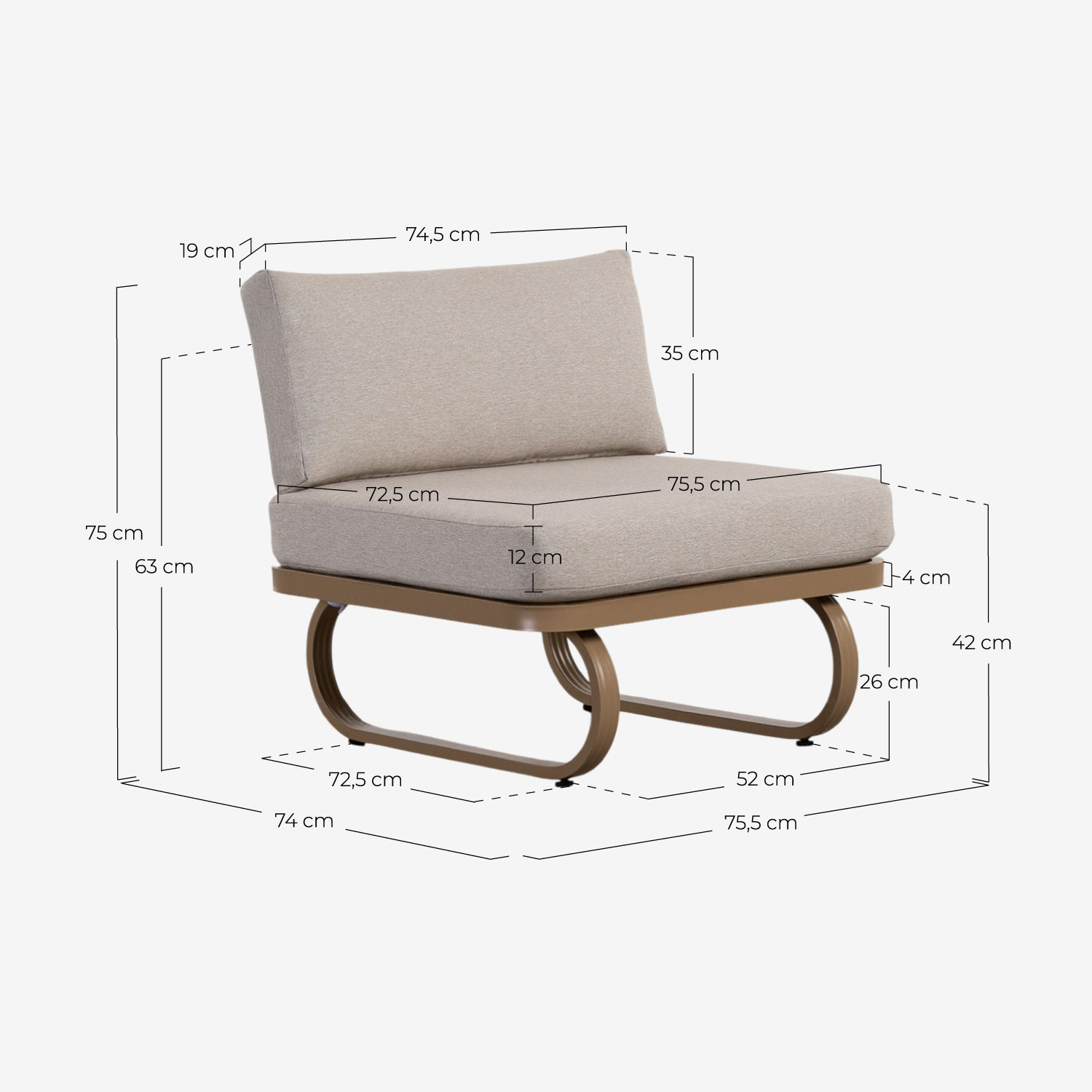 Pack 2 Cadeiras de Jardim de Metal Emilia, Medidas