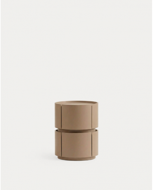 Mesa de apoio redonda Ø40 cm com 2 gavetas em madeira Maele - Castanho Clay