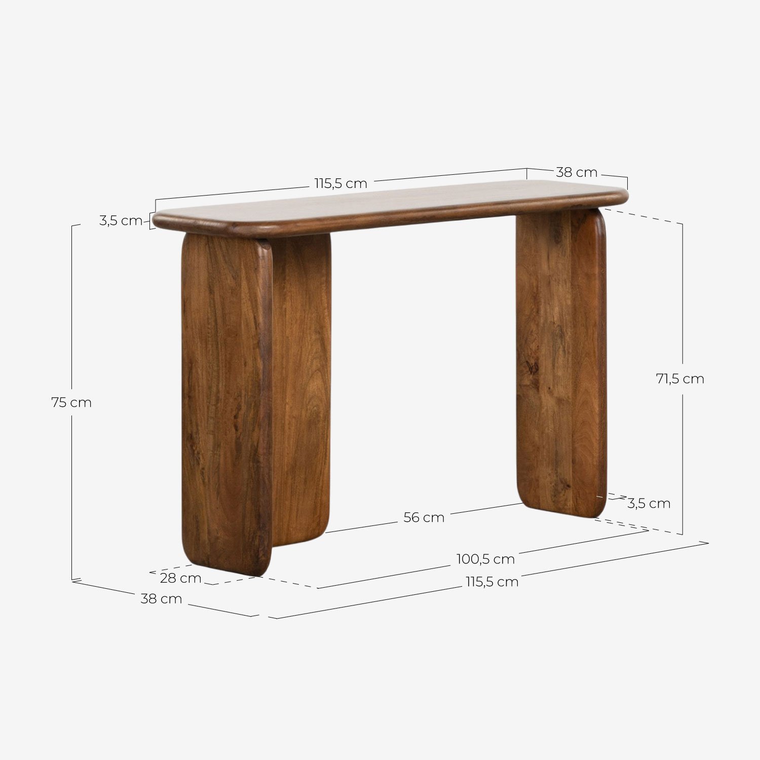 Consola em Madeira de Mangueira (115,5x38 cm) Eliez, Medidas