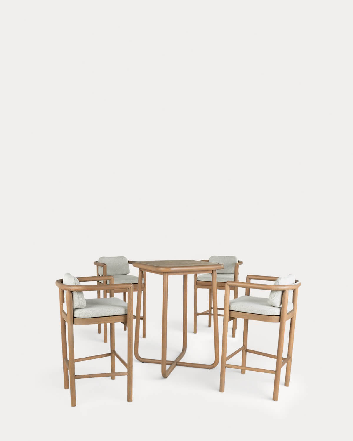 Conjunto de Mesa de Jantar Alta (70x70 cm) e 4 Banquetas Altas em Madeira de Eucalipto e Tecido Elnes, imagem de galeria 1