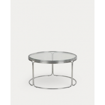 Mesa de Centro Redonda em Metal e Vidro Temperado (Ø80 cm) Massia Vidro transparente - The Masie