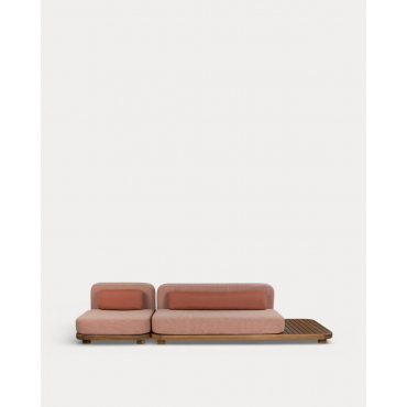 Conjunto de Sofá Modular de Jardim de 2 Peças Módulo de Sofá e Módulo Central em Madeira de Acácia e Tecido Redik Vermelho Brick - The Masie