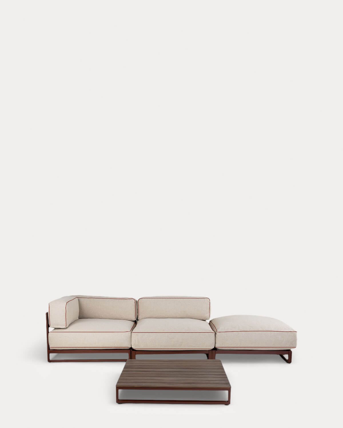 Conjunto de Jardim com Módulo de Canto, Módulo Central, Módulo Pufe e Mesa de Centro em Metal e Tecido Kristen, imagem de galeria 1