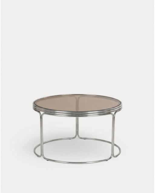 Mesa de Centro Redonda em Metal e Vidro Temperado (Ø80 cm) Massia