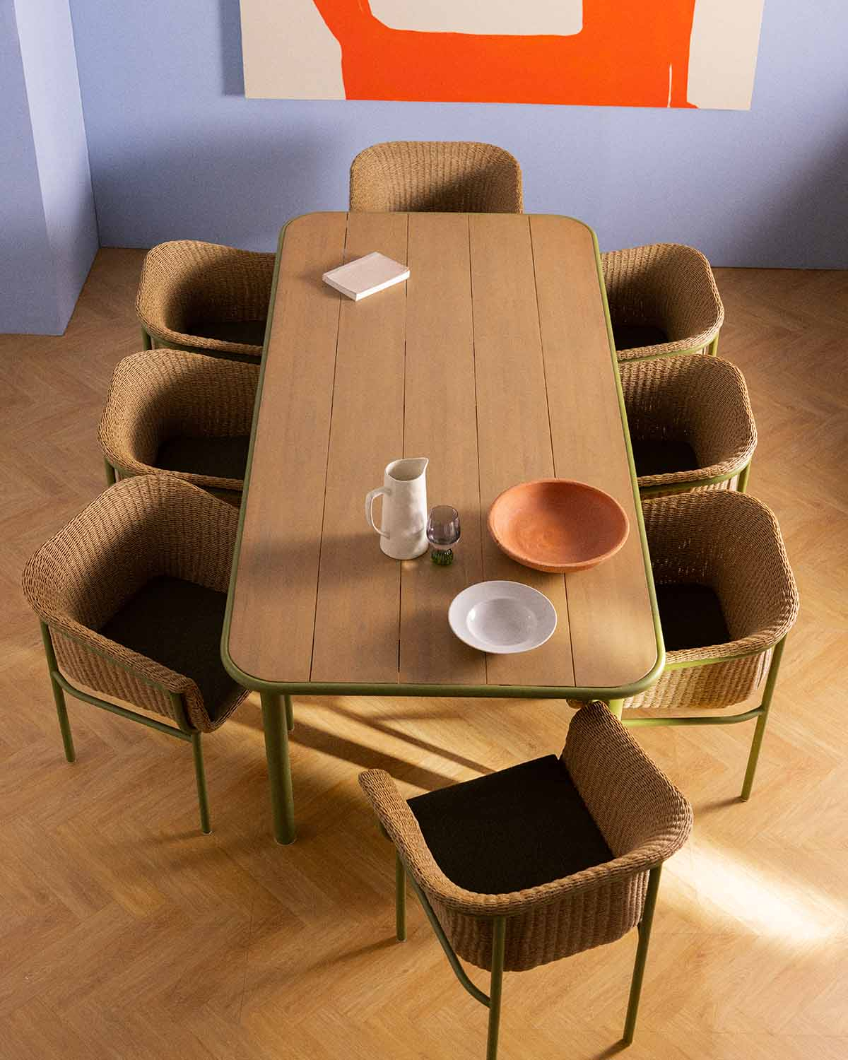 Conjunto de Mesa de Jantar Retangular (240x110 cm) e 8 Cadeiras de Madeira de Acácia e Metal Caitlyn, imagem de galeria 2