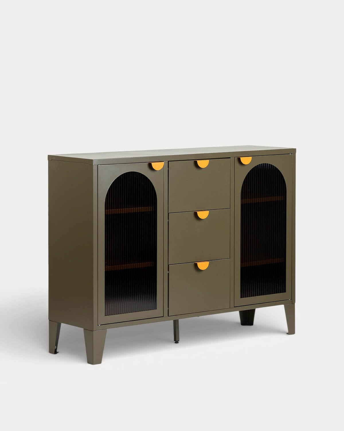 Aparador Baixo com 2 Portas e 3 Gavetas 120x35 cm em Aço Laminado e Vidro Andrius , imagem de galeria 1