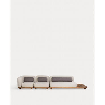 Conjunto Sofá Modular de Jardim de 3 Peças Módulo de Sofá, Módulo Central e Módulo de Canto em Madeira de Acácia e Tecido Redik Bege Seashell - The
