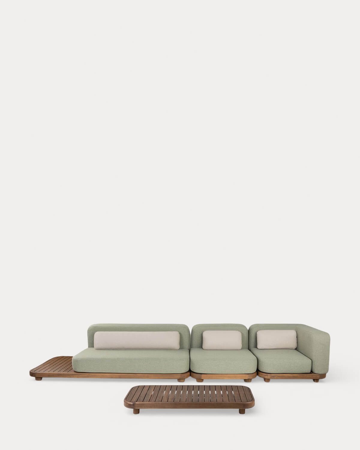 Conjunto de Jardim com Módulo de Sofá, Módulo Central, Módulo de Canto e Mesa de Centro em Madeira de Acácia e Tecido Redik, imagem de galeria 2