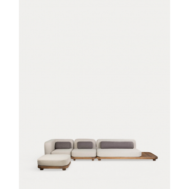 Conjunto de Sofá Modular de Jardim de 3 Peças Módulo de Sofá, Central, Módulo de Canto com Madeira de Acácia e Módulo Pufe Redik Bege Seashell - The