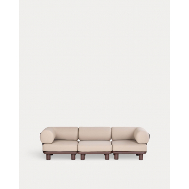 Sofá de Jardim Modular de 3 Peças com 2 Módulos de Canto e Módulo Central em Alumínio e Tecido Lantana Castanho Chocolate - The Masie