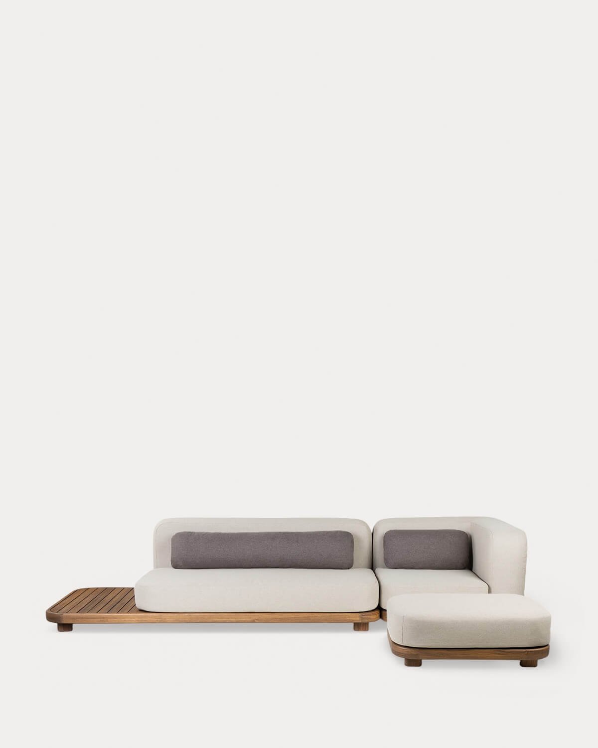 Conjunto de Sofá Modular de Jardim de 2 Peças Módulo de Sofá e Módulo de Canto com Madeira de Acácia e Pufe de Tecido Redik, imagem de galeria 2