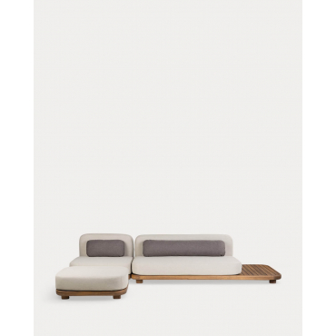 Conjunto de Sofá Modular de Jardim de 2 Peças Módulo de Sofá e Módulo Central com Otomano em Madeira de Acácia e Tecido Redik Bege Seashell - The