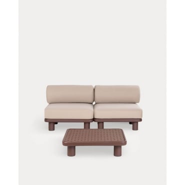 Conjunto de Jardim com 2 Módulos Centrais e Mesa de Centro em Alumínio e Tecido Lantana Castanho Chocolate - The Masie