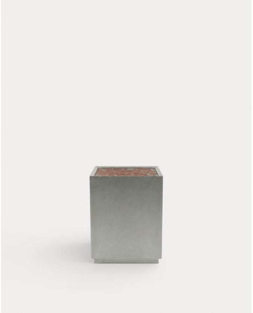 Mesa Lateral Quadrada em Aço Inoxidável e Mármore (35x35 cm) Imogen