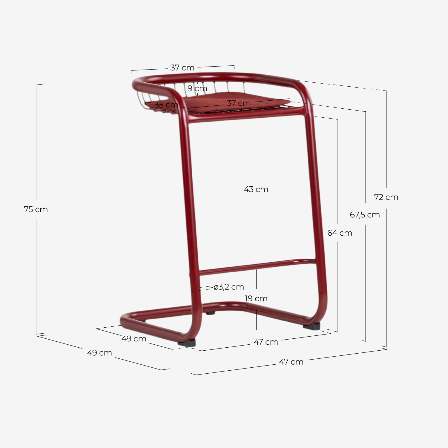 Pack de 2 Banquetas Altas de Metal Biaritz, Medidas