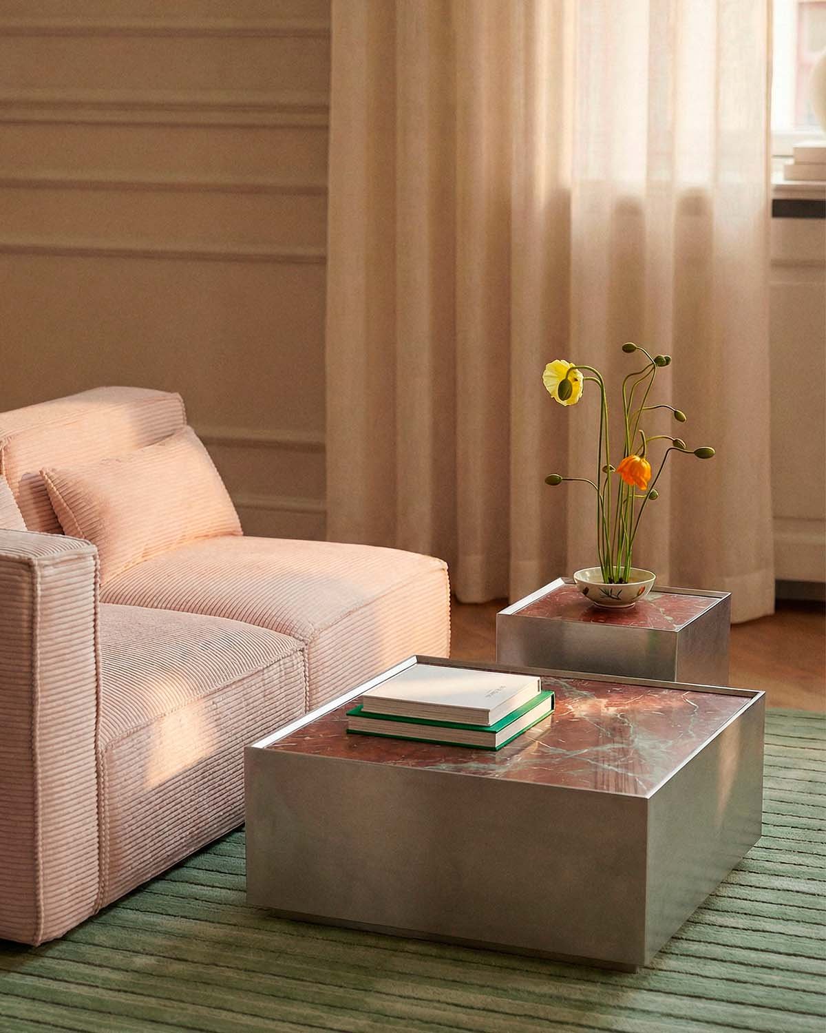 Mesa de Centro Quadrada em Aço Inoxidável e Mármore (80x80 cm) Imogen, imagem de galeria 2