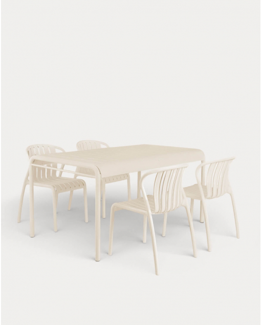 Conjunto de Mesa Retangular (153x90 cm) e 4 Cadeiras de Exterior em Polipropileno Baztan - Bege Seashell