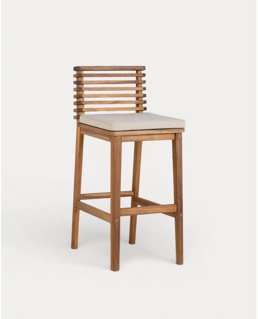 Pack 2 Banquetas Altas para Exterior em Madeira de Acácia e Tecido (75 cm) Hazan