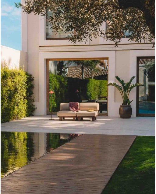 Sofá Modular de Jardim de 2 Peças com Módulo Central em Alumínio e Tecido Lantana