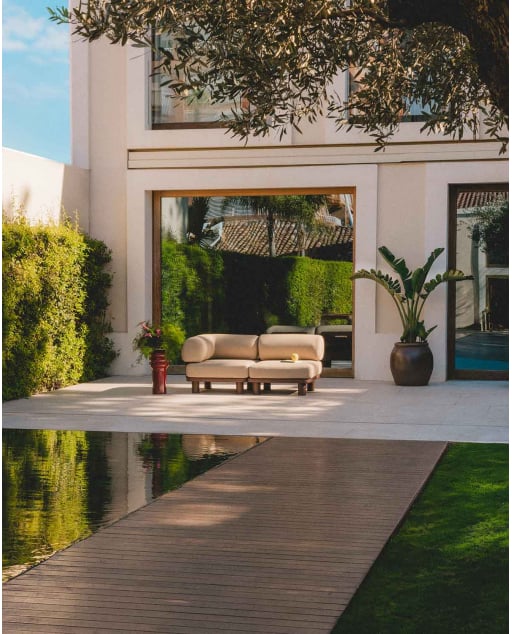 Sofá de Jardim Modular de 2 Peças com Módulo de Canto e Módulo Central em Alumínio e Tecido Lantana