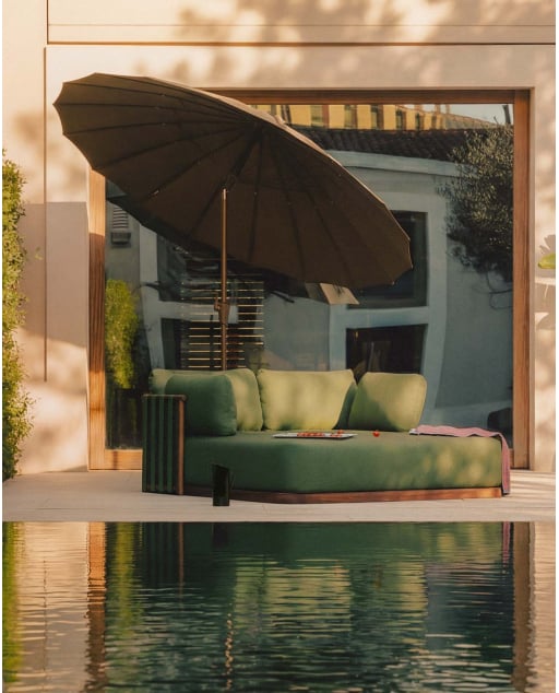 Espreguiçadeira Dupla em Madeira de Eucalipto e Tecido Edvard