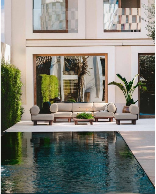 Conjunto de Jardim com 3 Módulos Centrais, 2 Módulos de Canto e Mesa de Centro em Alumínio e Tecido de Lantana