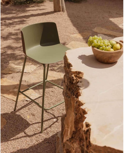 Banco alto de exterior 75 cm em polipropileno e metal Meivy