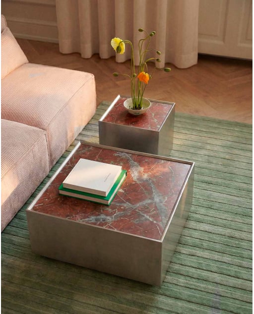 Mesa de Centro Quadrada em Aço Inoxidável e Mármore (80x80 cm) Imogen