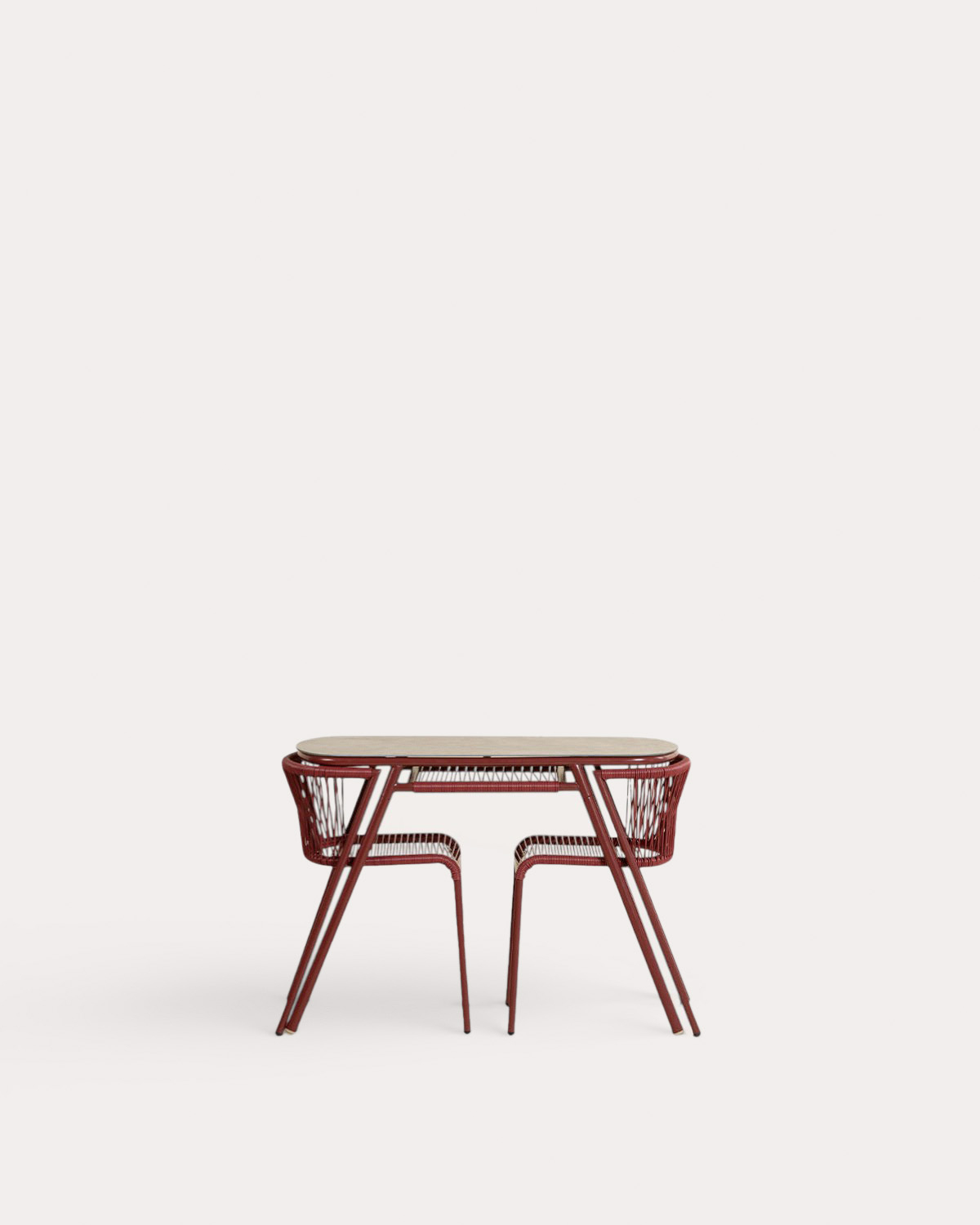 Conjunto de Mesa Oval (105x55 cm) e 2 Cadeiras Empilháveis em Metal e Rattan Sintético para uso Externo Paolo, imagem de galeria 4