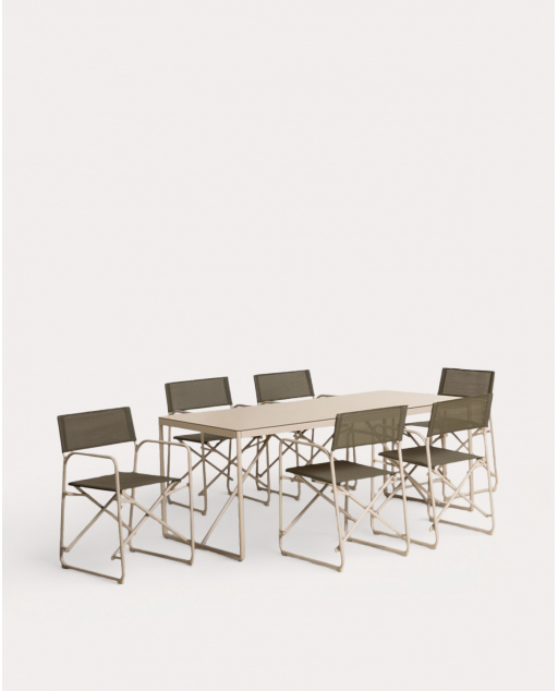 Conjunto de Mesa Retangular (185x85 cm) e 6 Cadeiras de Exterior em Metal e Tecido Bowye