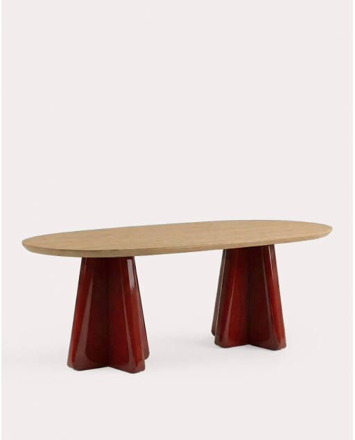 Mesa de jantar oval 220x110 cm em madeira Roxenna - Vermelho Tinto